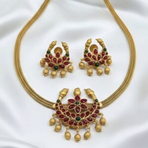 Antique Peacock Design Ruby Necklace Set