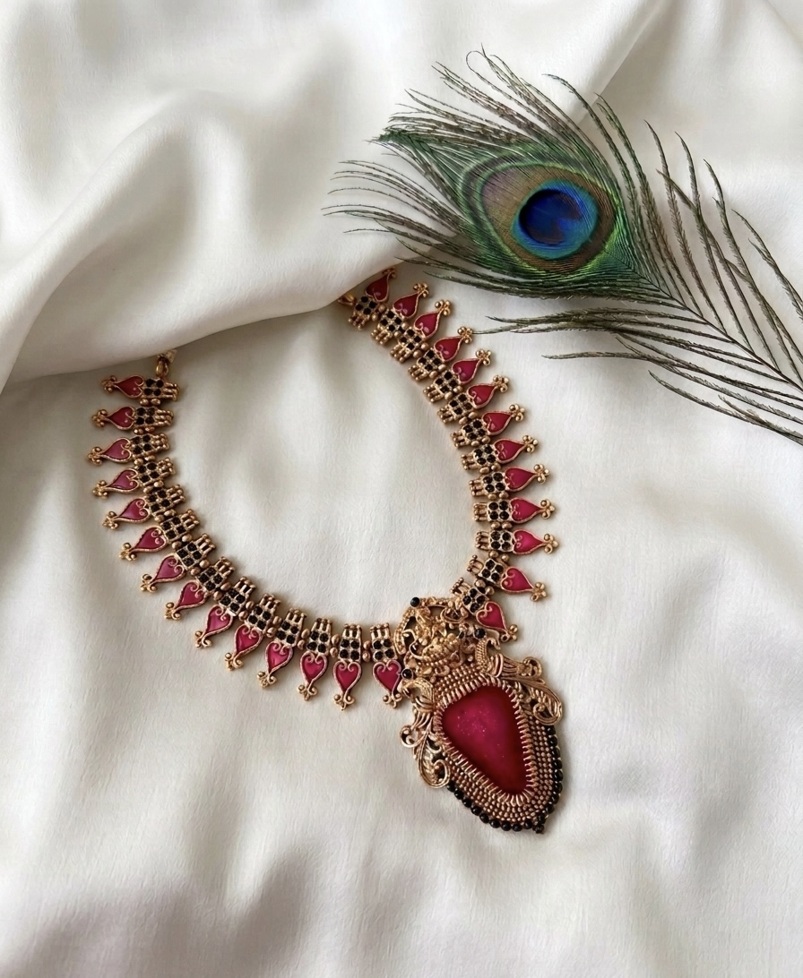 Antique Red Stone Temple Choker Necklace