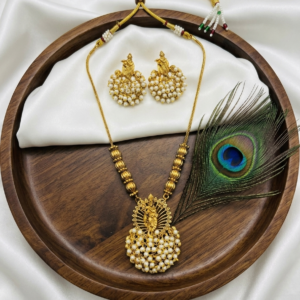 Temple Pearl Pendant Necklace Set with Lakshmi Design