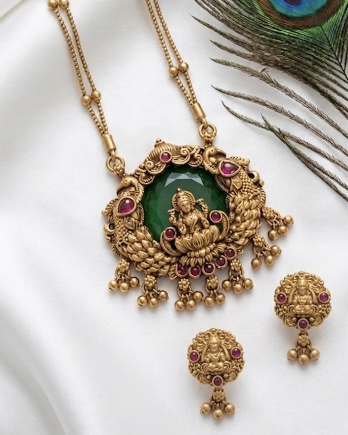 Temple Style Lakshmi Pendant Necklace Set