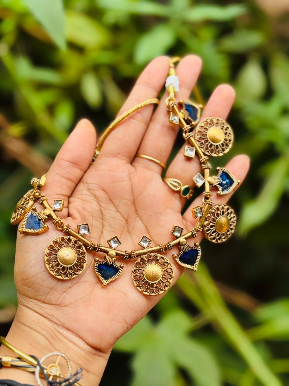 Royal Antique Blue Charm Palakka Necklace - Image 2